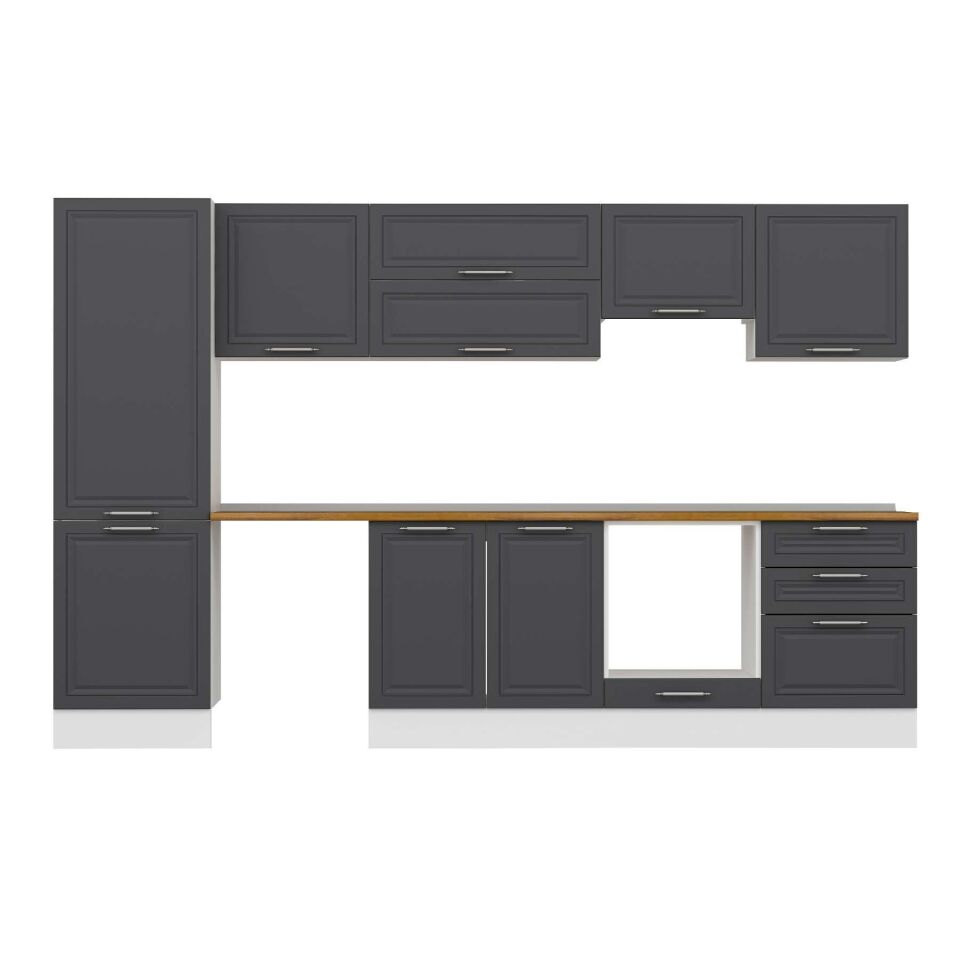 Alvinka 330X210 Cm Klasik Mebran Mutfak Dolabı Mb-E90B60S60-1 Mebran | Antrasit - Suntalam