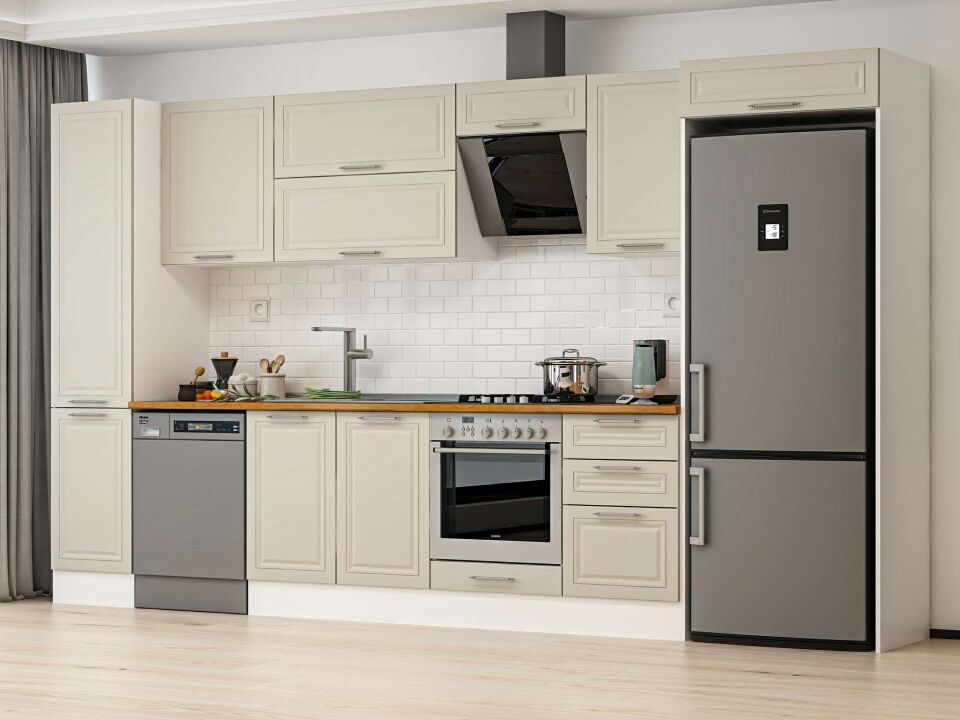 Alvinka 385X222 Cm Klasik Mebran Mutfak Dolabı Mbb-E90B45S50-2 Mebran | Kumtaşı - Mdf