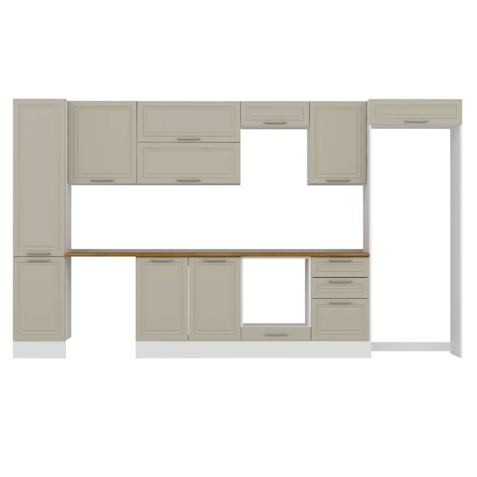 Alvinka 385X222 Cm Klasik Mebran Mutfak Dolabı Mbb-E90B45S50-2 Mebran | Kumtaşı - Mdf