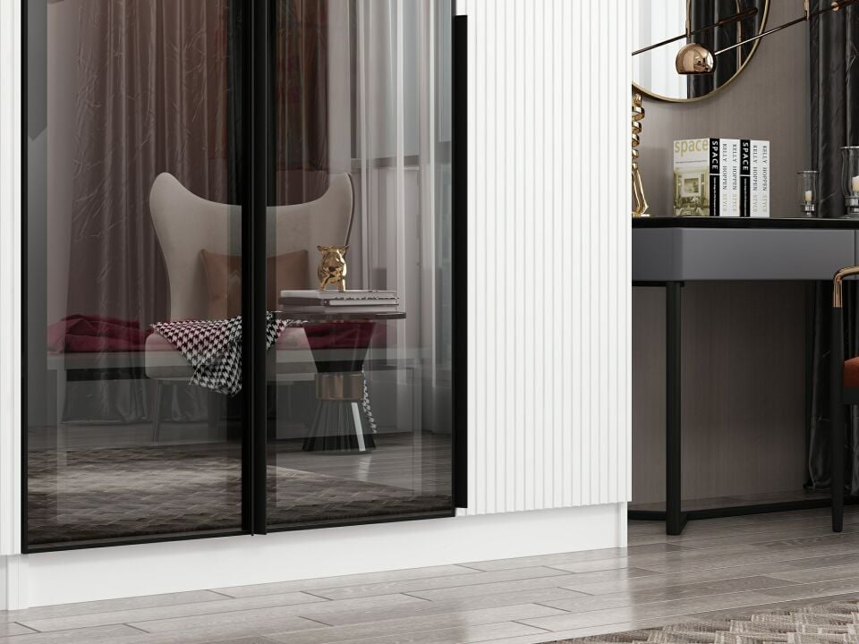 Nisa Plus 5 Kapaklı 2 Çekmece Dolap Beyaz Mebran Reflekte Cam