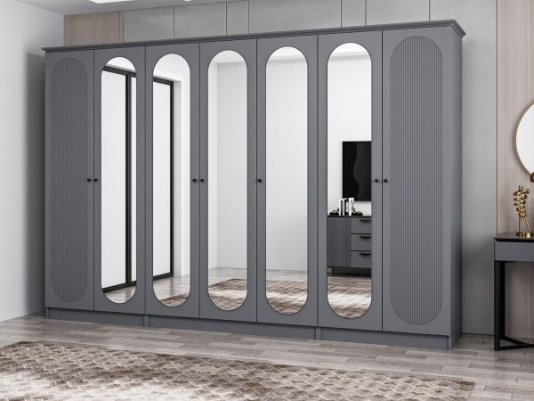 Kale 7 Kapak 5A 2Ç Dolap Antrasit - Mebran Defne Ayna Antr 190CM