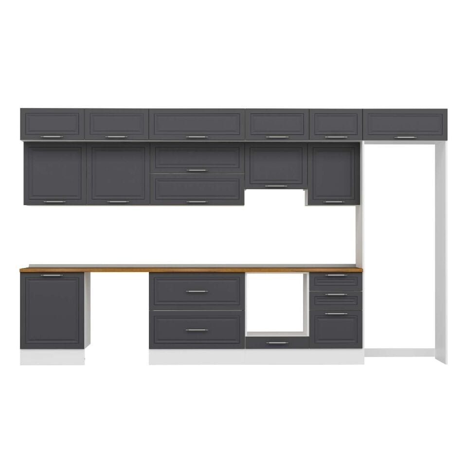 Alvinka 400X240 Cm Klasik Mebran Mutfak Dolabı Mb-E90S60S50-1 Mebran | Antrasit - Mdf