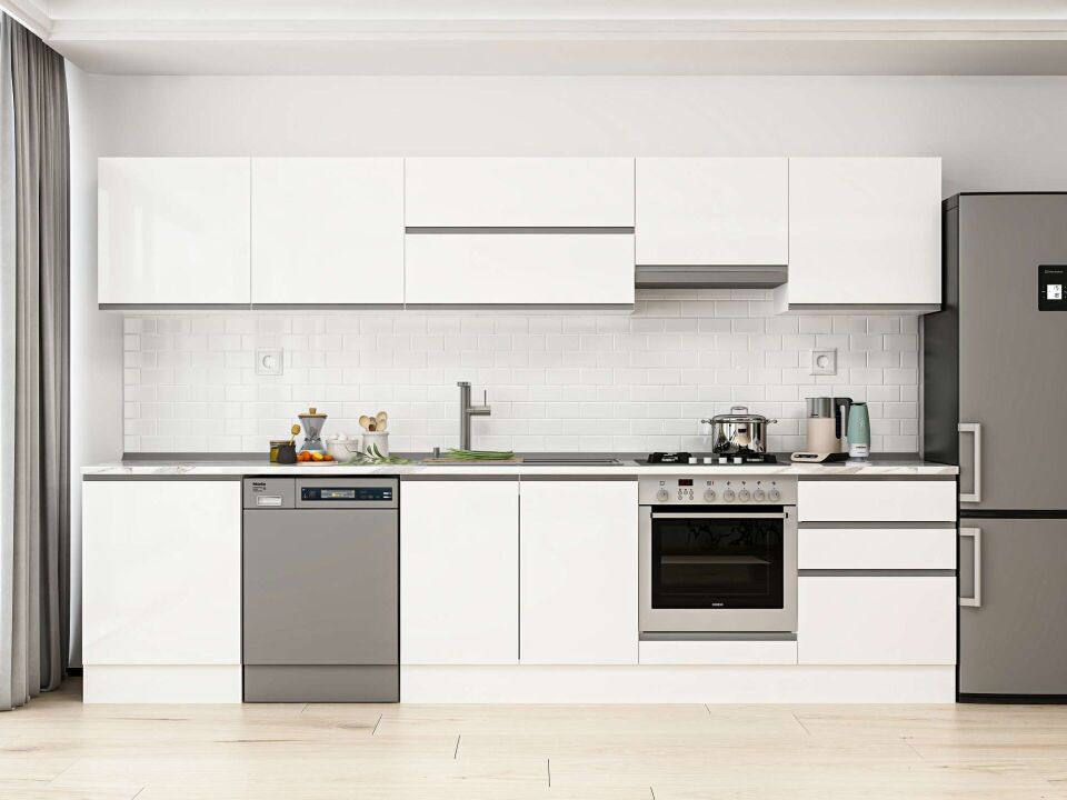 Alvinka 320X210 Cm High Gloss Mutfak Dolabı M-E80S60S60-1 High Gloss | Beyaz - Mdf