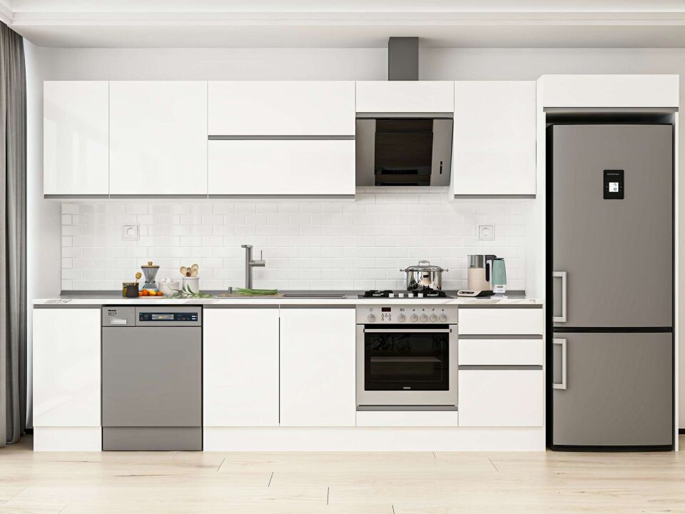 Alvinka 380X222 Cm High Gloss Mutfak Dolabı Mb-E90S40S50-2 High Gloss | Beyaz - Mdf
