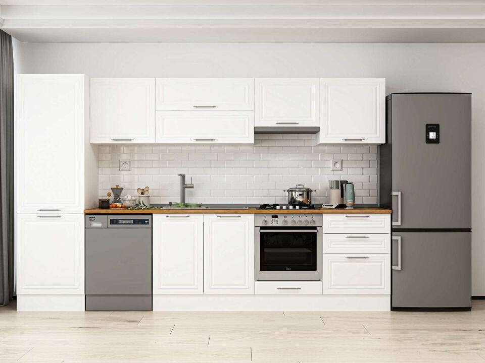 Alvinka 330X210 Cm Klasik Mebran Mutfak Dolabı Mb-E90B60S60-1 Mebran | Beyaz - Mdf