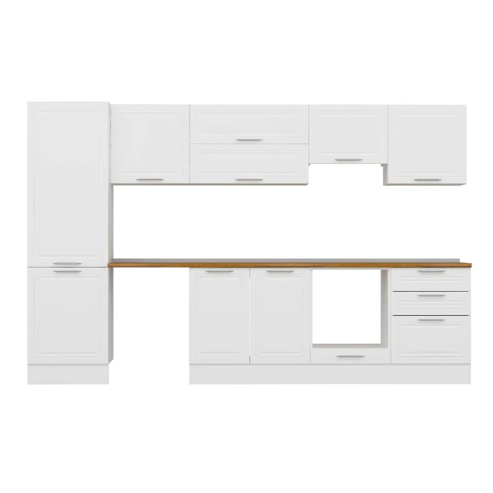 Alvinka 330X210 Cm Klasik Mebran Mutfak Dolabı Mb-E90B60S60-1 Mebran | Beyaz - Mdf