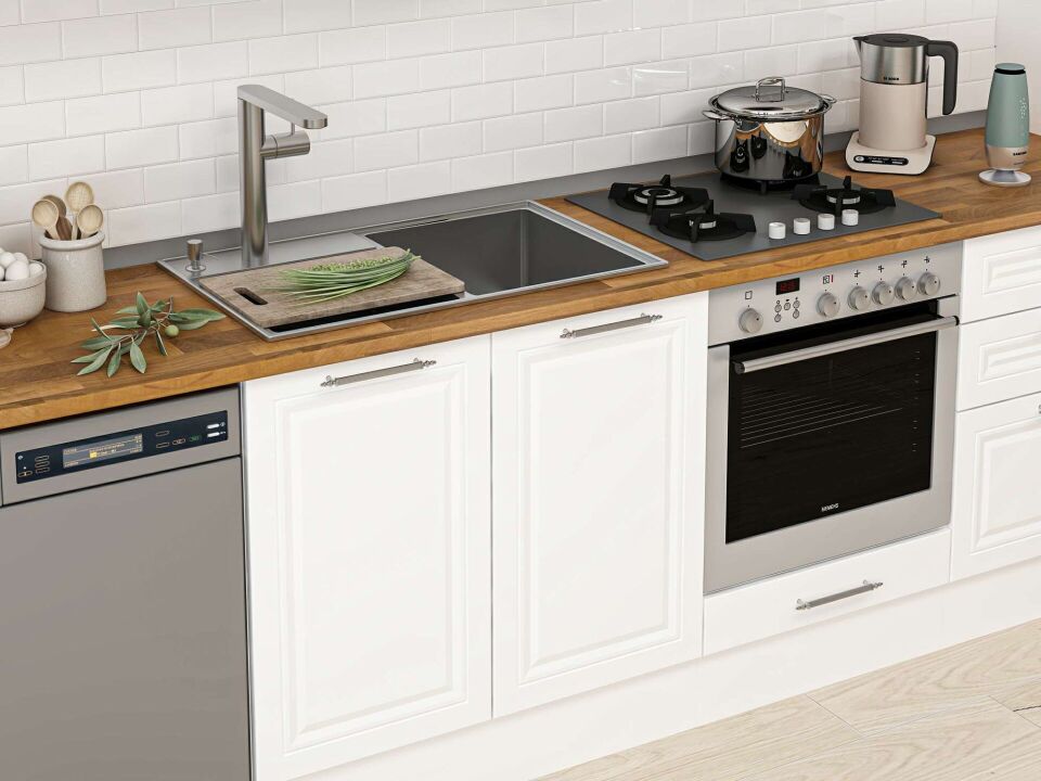 Alvinka 400X222 Cm Klasik Mebran Mutfak Dolabı Beyaz Beyaz Mb-E80S60S60-3