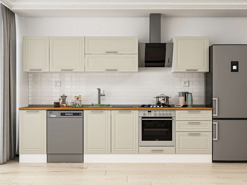 Alvinka 305X210 Cm Klasik Mebran Mutfak Dolabı M-E80S45S60-2 Mebran | Kumtaşı - Mdf