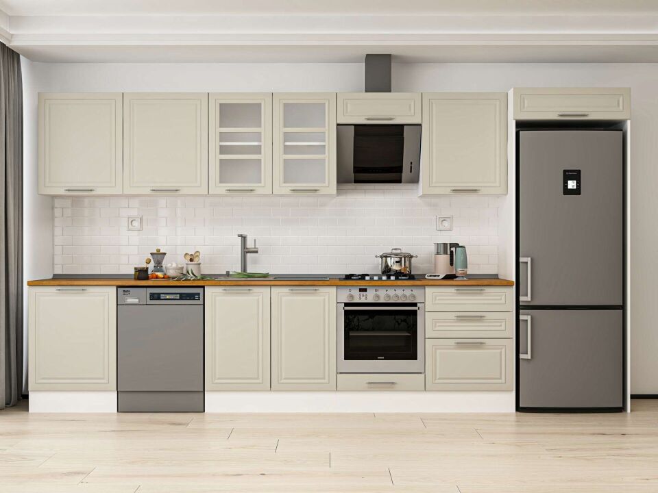 Alvinka 400X222 Cm Klasik Mebran Mutfak Dolabı Beyaz Beyaz Mb-E80S60S60-3