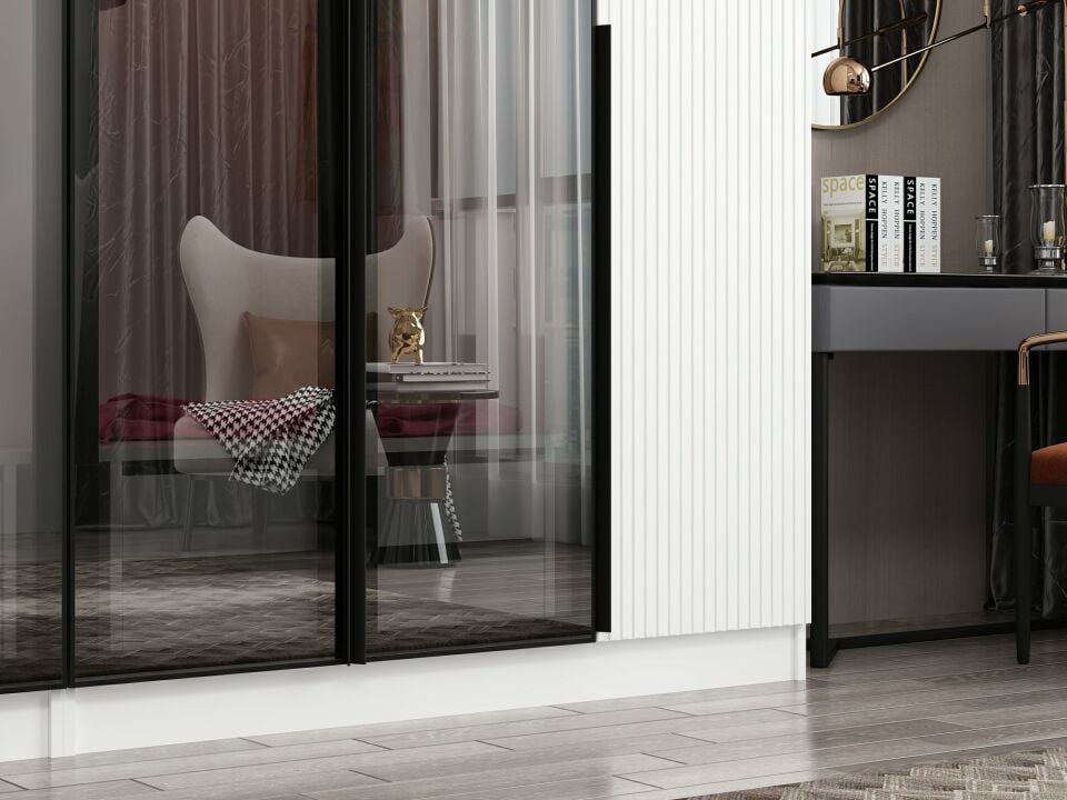 Nisa Plus 6 Kapaklı 4 Çekmece Dolap Beyaz Mebran Reflekte Cam