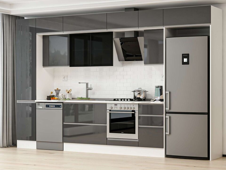 Alvinka 380X240 Cm High Gloss Mutfak Dolabı Mbb-E90B45S45-3 High Gloss | Antrasit - Suntalam