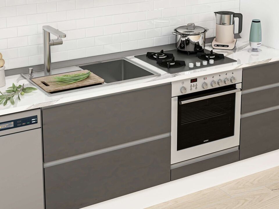 Alvinka 380X240 Cm High Gloss Mutfak Dolabı Mbb-E90B45S45-3 High Gloss | Antrasit - Suntalam