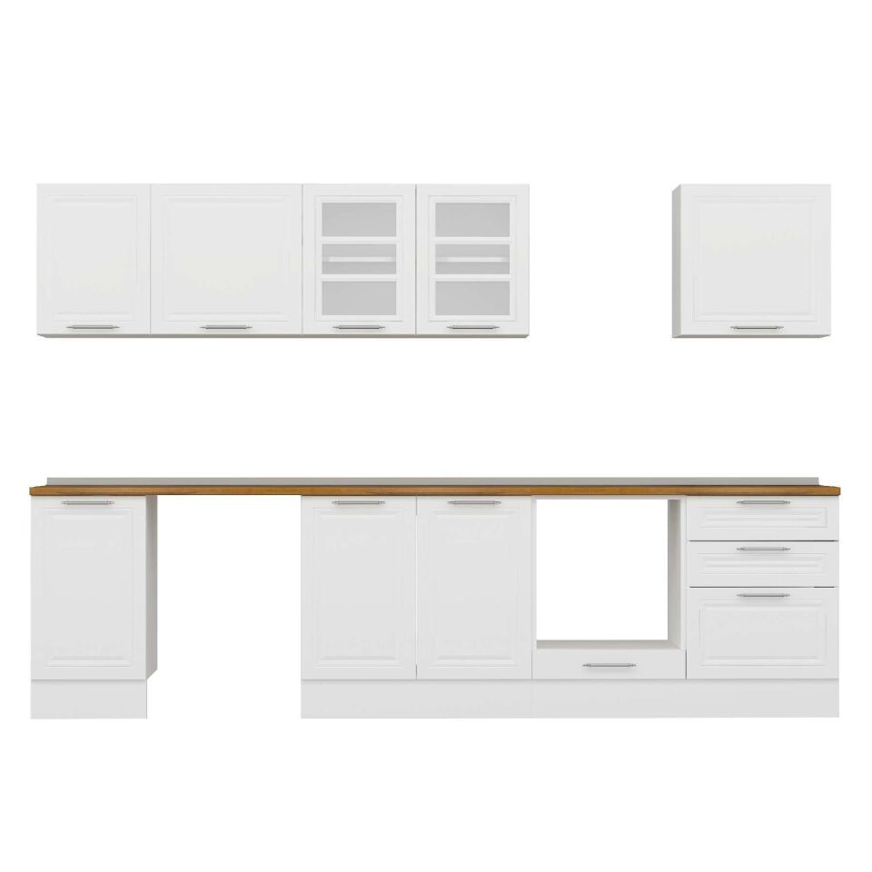 Alvinka 305X210 Cm Klasik Mebran Mutfak Dolabı M-E80S45S60-3 Mebran | Beyaz - Suntalam