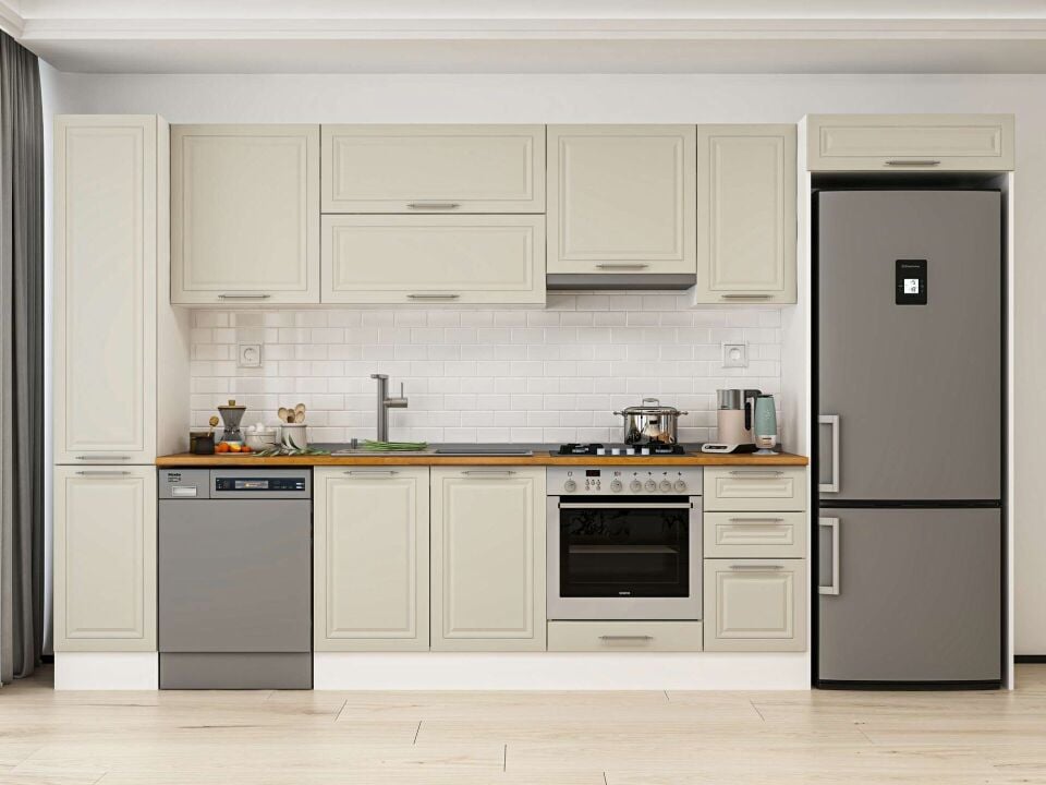 Alvinka 360X222 Cm Klasik Mebran Mutfak Dolabı Beyaz Beyaz Mbb-E80B40S40-1