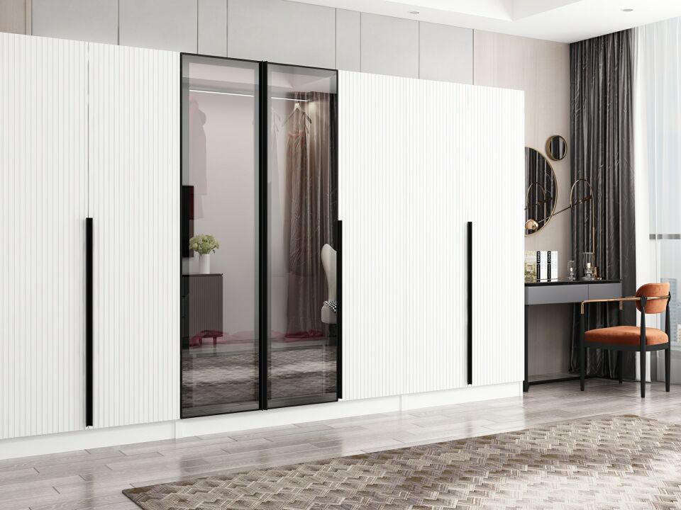 Nisa Plus 7 Kapaklı 2 Çekmece Dolap Beyaz Mebran Reflekte Cam