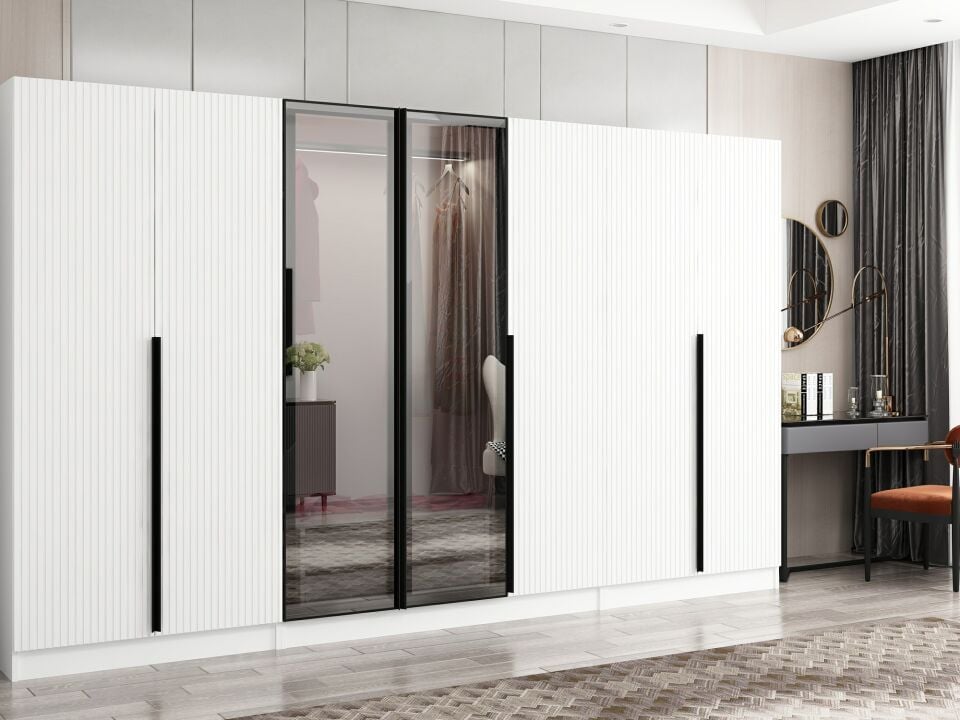 Nisa Plus 7 Kapaklı 2 Çekmece Dolap Beyaz Mebran Reflekte Cam