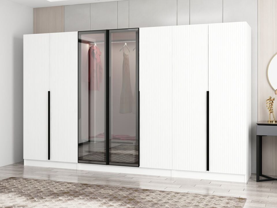 Nisa Plus 7 Kapaklı 2 Çekmece Dolap Beyaz Mebran Reflekte Cam
