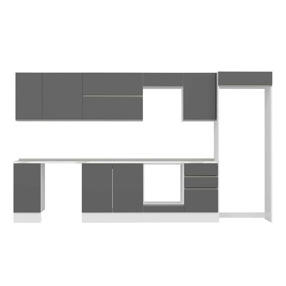 Alvinka 380X222 Cm High Gloss Mutfak Dolabı Mb-E90S40S50-2 High Gloss | Antrasit - Mdf