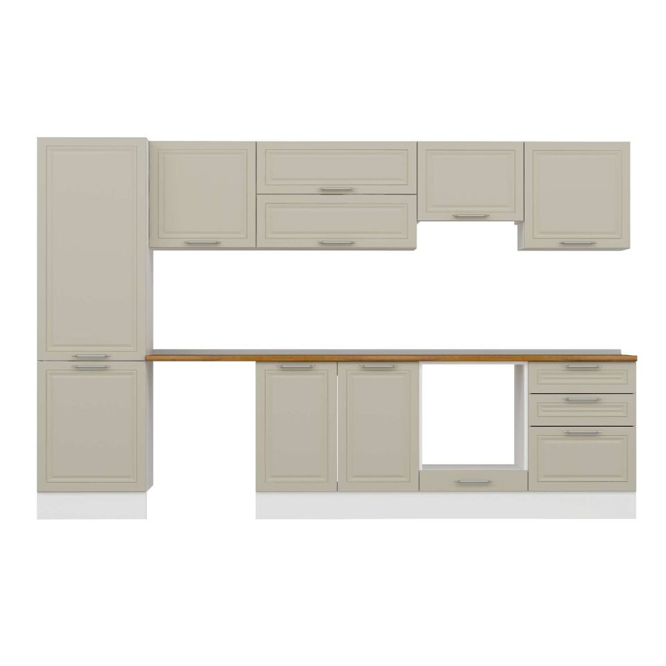 Alvinka 330X210 Cm Klasik Mebran Mutfak Dolabı Mb-E90B60S60-1 Mebran | Kumtaşı - Mdf
