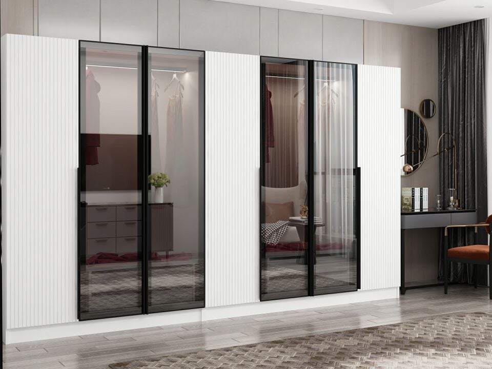 Nisa Plus 7 Kapaklı 4 Çekmece Dolap Beyaz Mebran Reflekte Cam