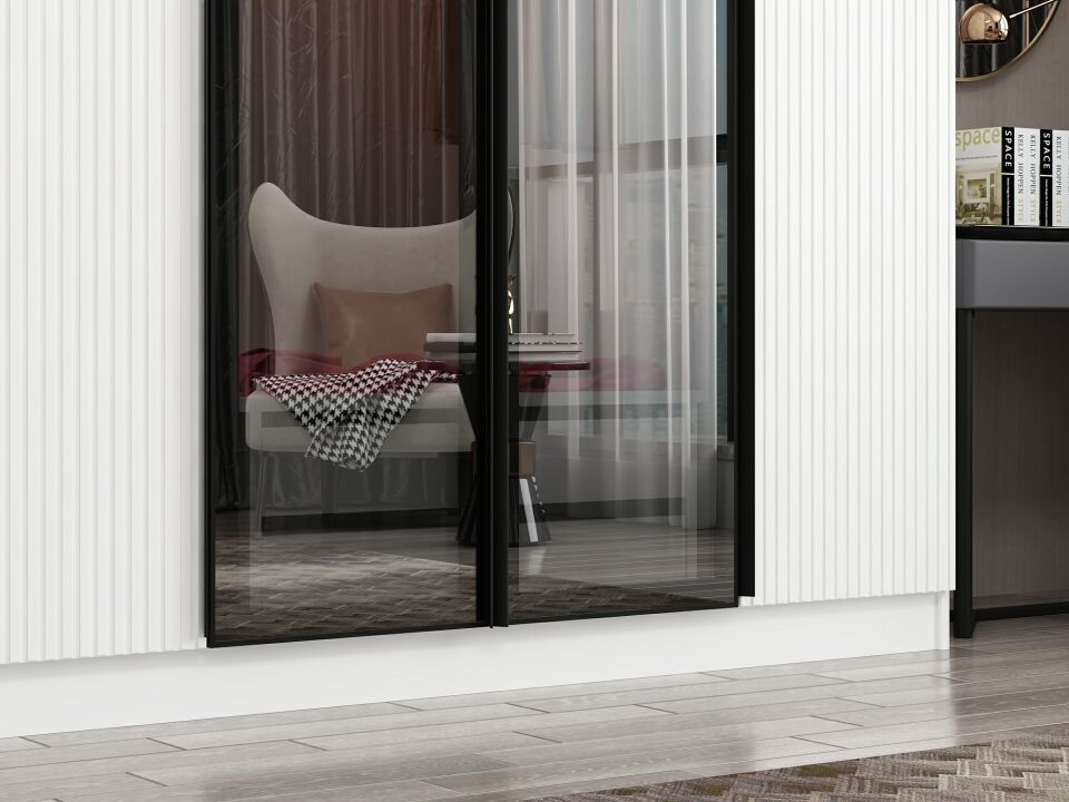 Nisa Plus 7 Kapaklı 4 Çekmece Dolap Beyaz Mebran Reflekte Cam