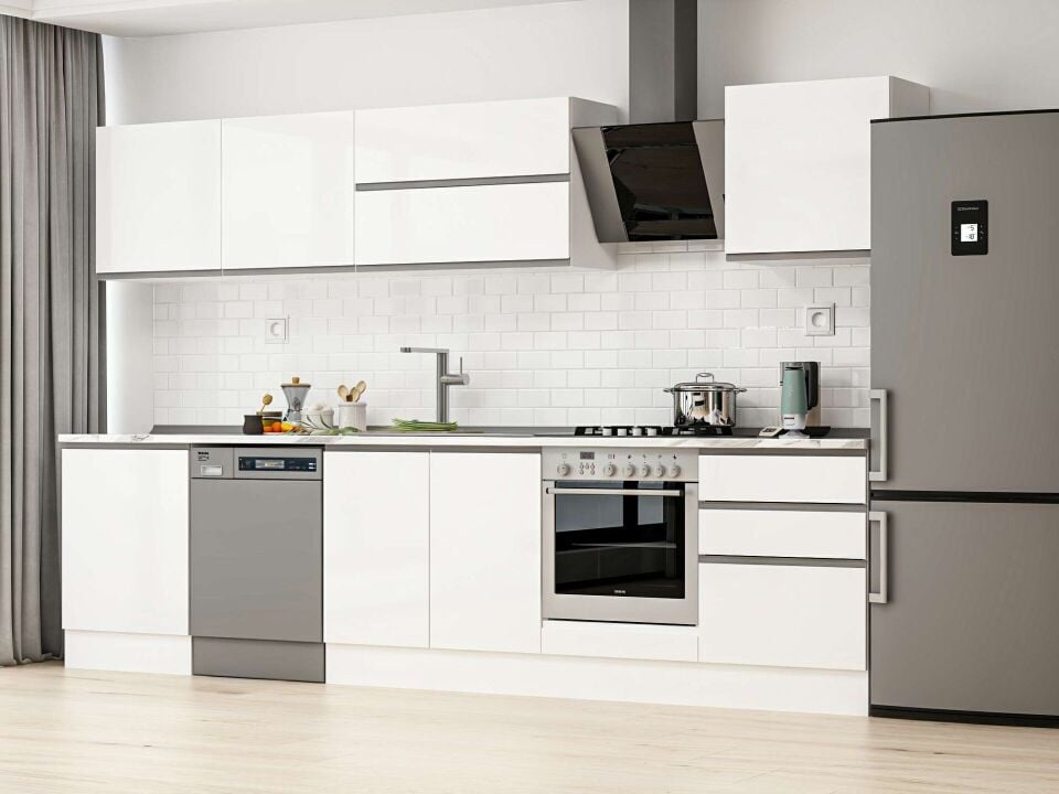 Alvinka 320X210 Cm High Gloss Mutfak Dolabı M-E80S60S60-2 High Gloss | Beyaz - Suntalam