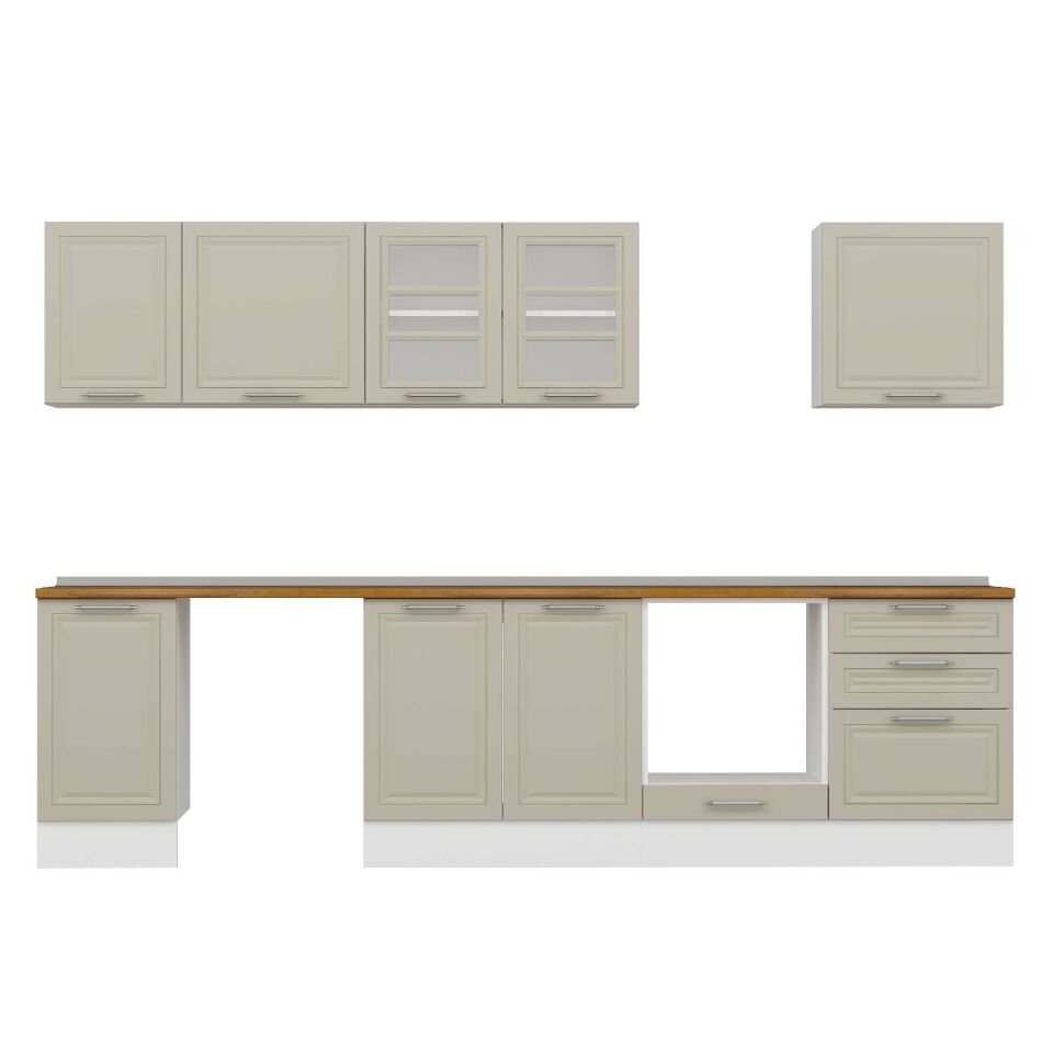 Alvinka 305X210 Cm Klasik Mebran Mutfak Dolabı M-E80S45S60-3 Mebran | Kumtaşı - Suntalam