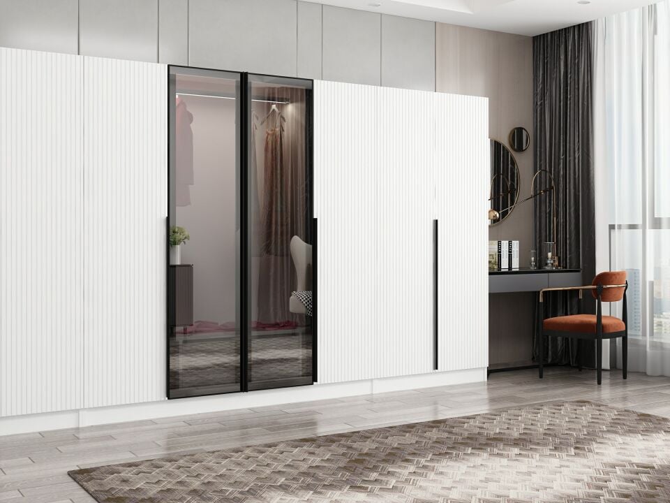 Nisa Plus 8 Kapaklı 2 Çekmece Dolap Beyaz Mebran Reflekte Cam