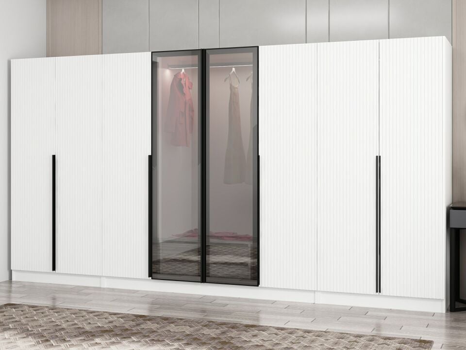 Nisa Plus 8 Kapaklı 2 Çekmece Dolap Beyaz Mebran Reflekte Cam