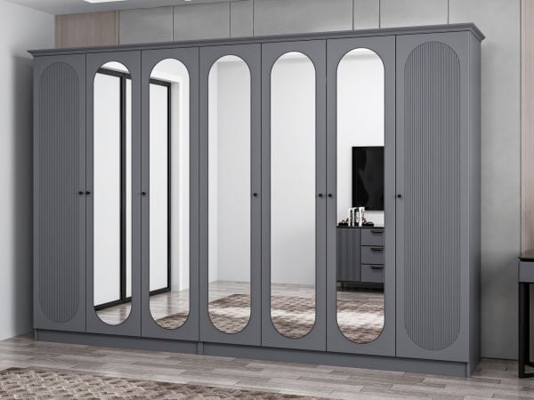 Kale 7 Kapak 5A 4Ç Dolap Antrasit - Mebran Defne Ayna Antr