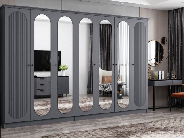 Kale 7 Kapak 5A 4Ç Dolap Antrasit - Mebran Defne Ayna Antr