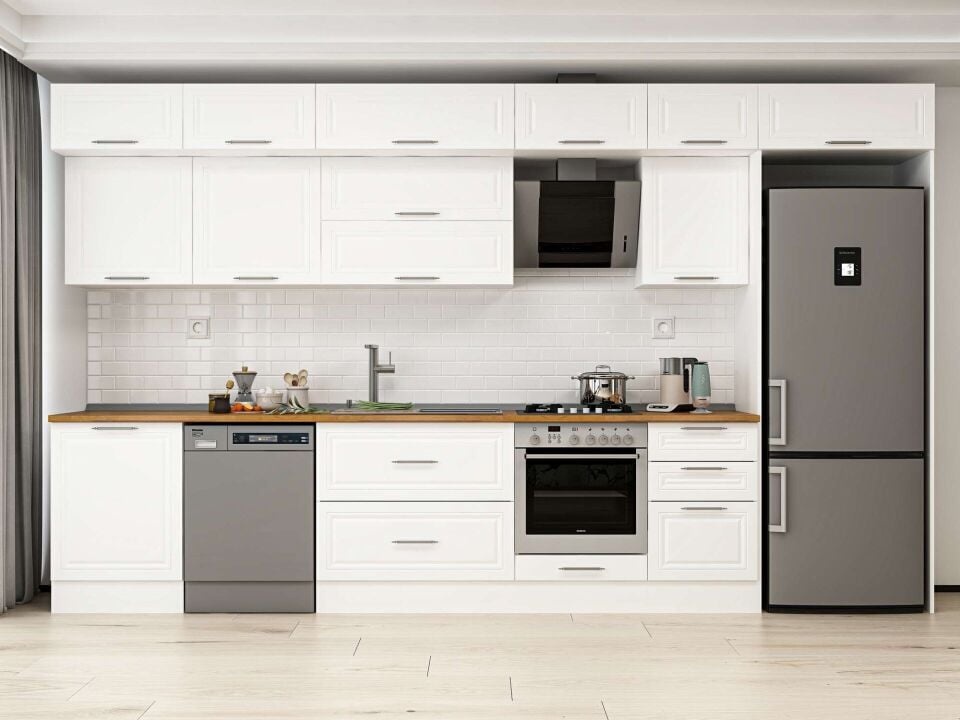 Alvinka 400X240 Cm Klasik Mebran Mutfak Dolabı Mb-E90S60S50-2 Mebran | Beyaz - Mdf