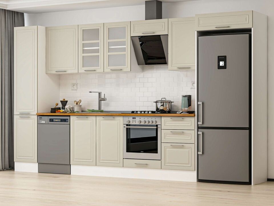 Alvinka 385X222 Cm Klasik Mebran Mutfak Dolabı Mbb-E90B45S50-3 Mebran | Kumtaşı - Mdf