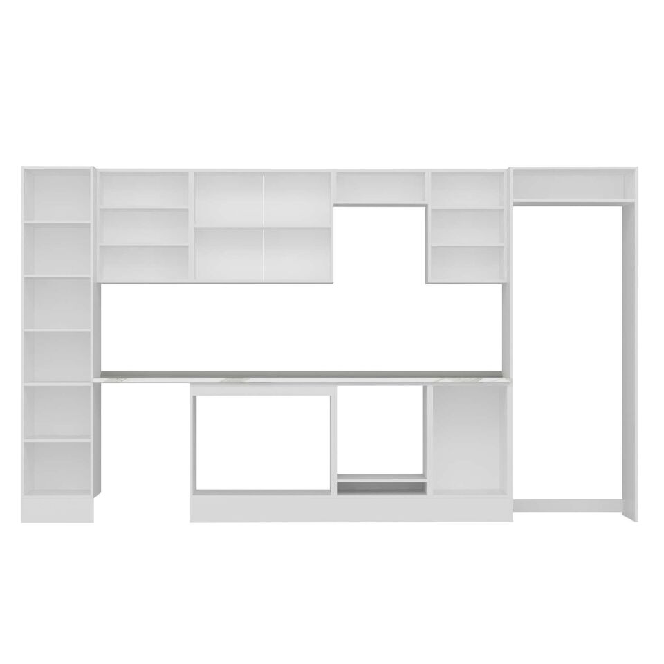 Alvinka 385X222 Cm Klasik Mebran Mutfak Dolabı Mbb-E90B45S50-3 Mebran | Kumtaşı - Mdf