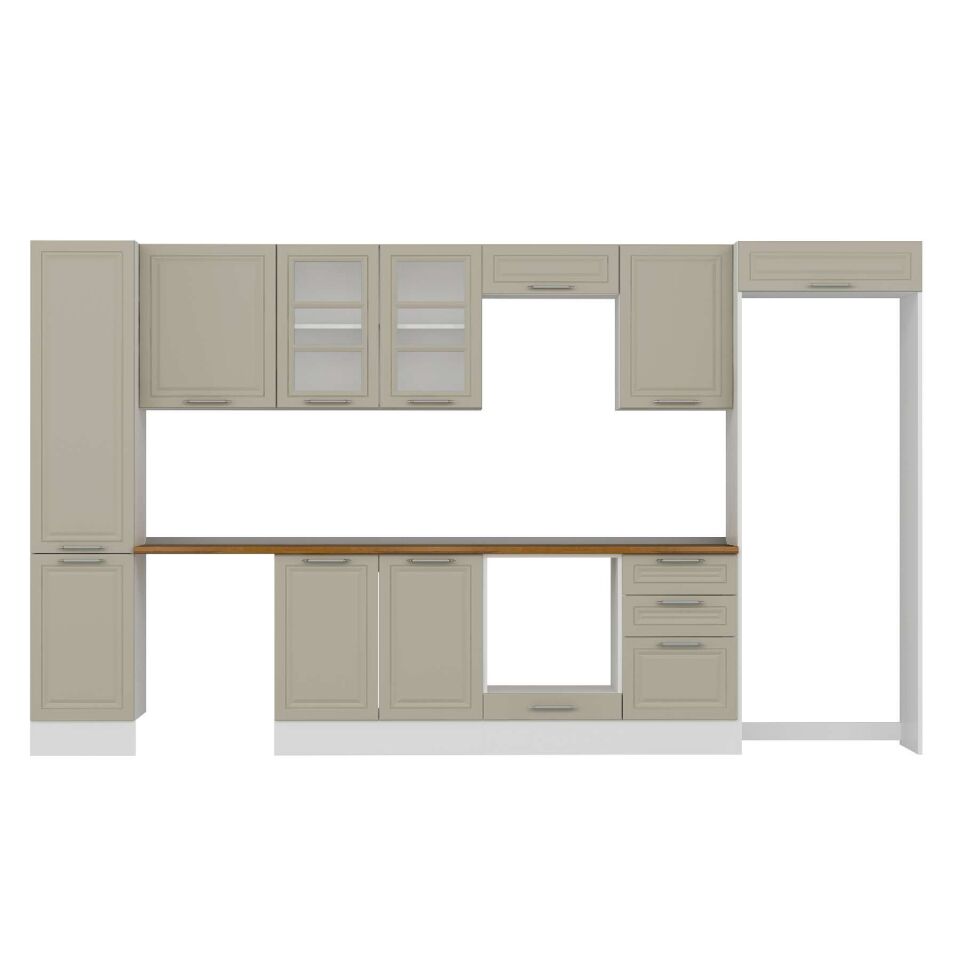 Alvinka 385X222 Cm Klasik Mebran Mutfak Dolabı Mbb-E90B45S50-3 Mebran | Kumtaşı - Mdf
