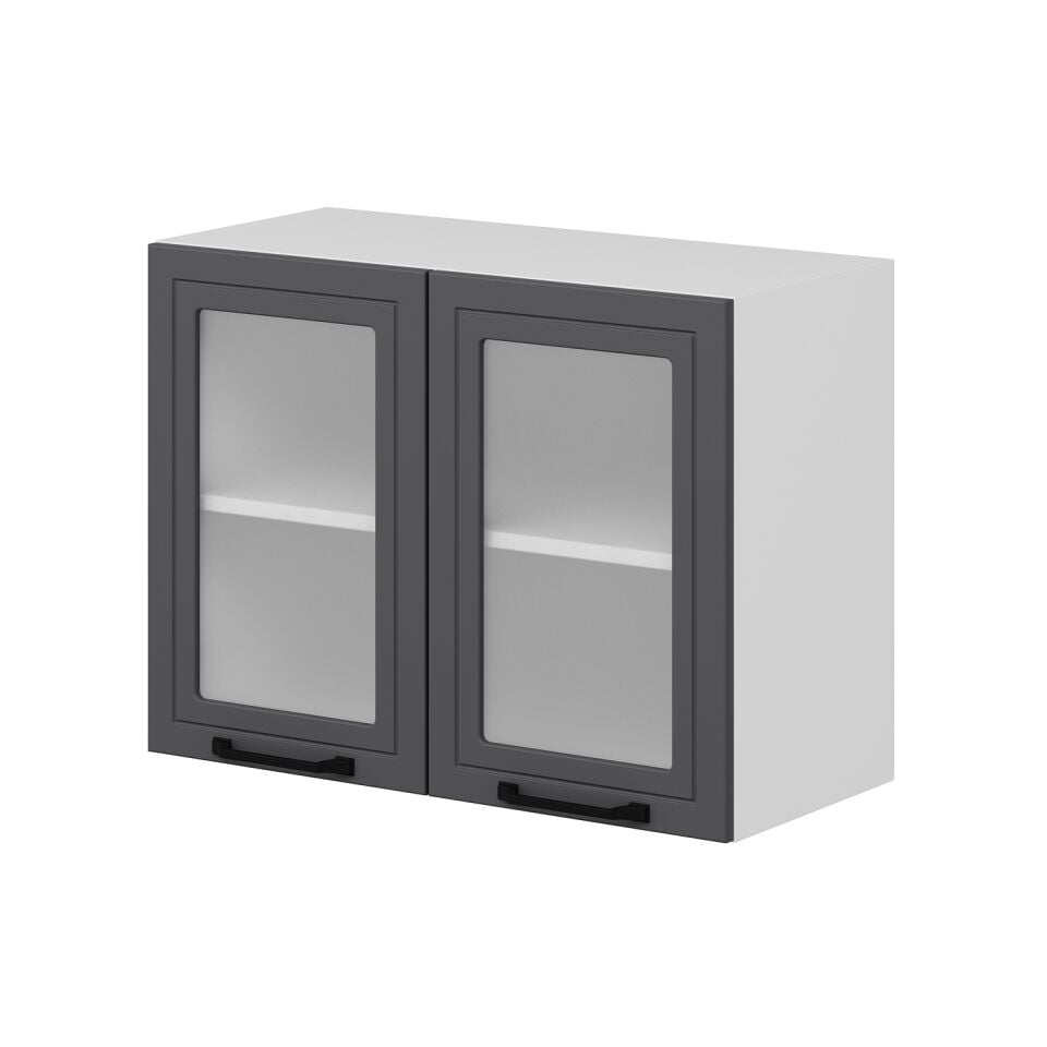 Alvinka Mutfak Modül Mbr_A Üst 2Dk1R 80-H60Cm Dolap Cam Beyaz Antrasit