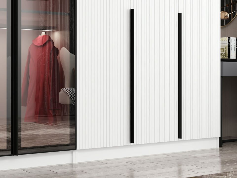 Nisa Plus 8 Kapaklı 4 Çekmece Dolap Beyaz Mebran Reflekte Cam