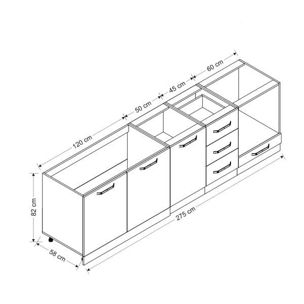 Minar 275 Cm Mutfak Dolabı Beyaz Dore 275-D6-Alt Modül