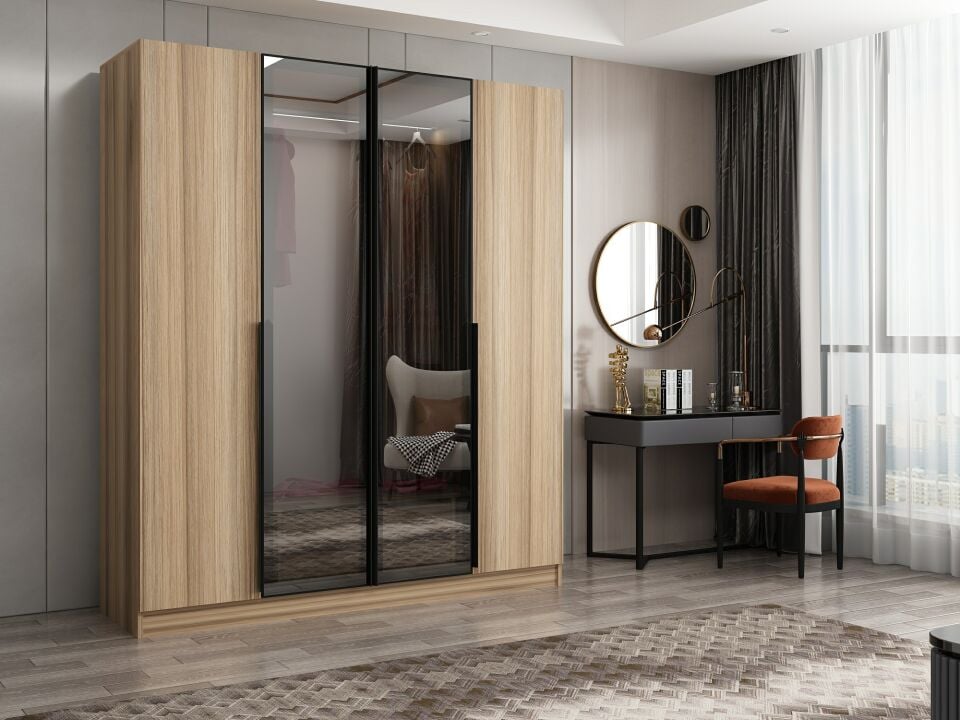 Nisa Plus 4 Kapaklı 2 Çekmece Dolap Dore Plus Dore Reflekte Cam