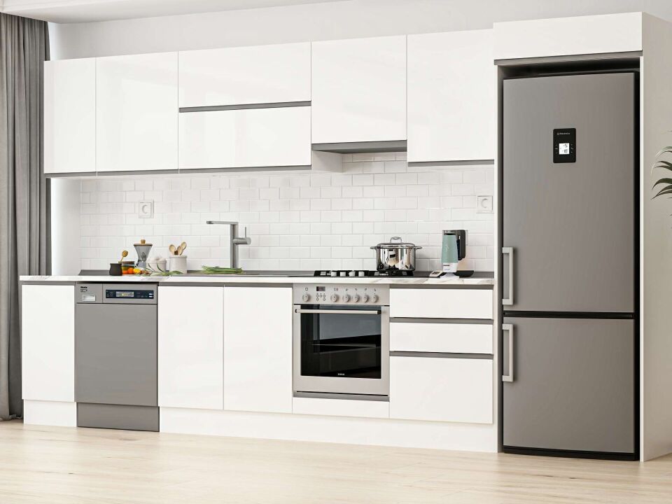 Alvinka 390X222 Cm High Gloss Mutfak Dolabı Mb-E90S40S60-1 High Gloss | Beyaz - Suntalam