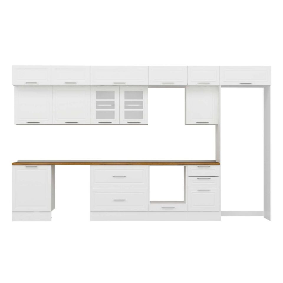 Alvinka 400X240 Cm Klasik Mebran Mutfak Dolabı Mb-E90S60S50-3 Mebran | Beyaz - Suntalam