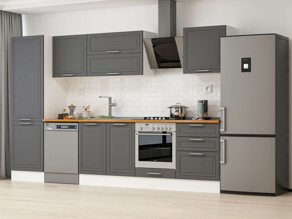 Alvinka 330X210 Cm Klasik Mebran Mutfak Dolabı Mb-E90B60S60-2 Mebran | Antrasit - Mdf