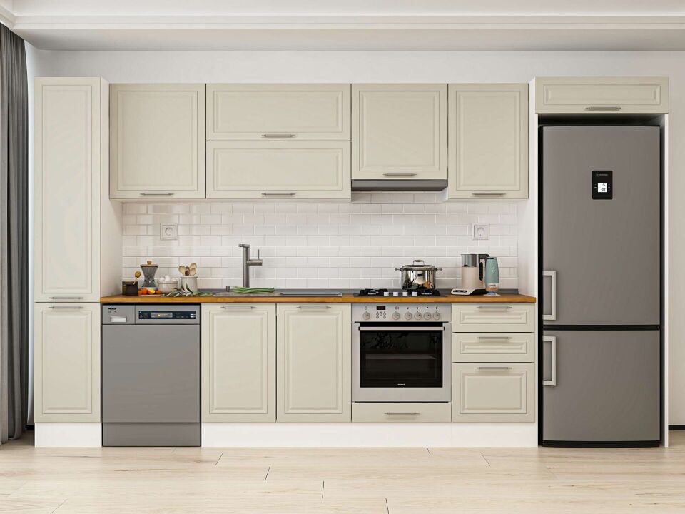 Alvinka 370X222 Cm Klasik Mebran Mutfak Dolabı Beyaz Beyaz Mbb-E80B40S50-1