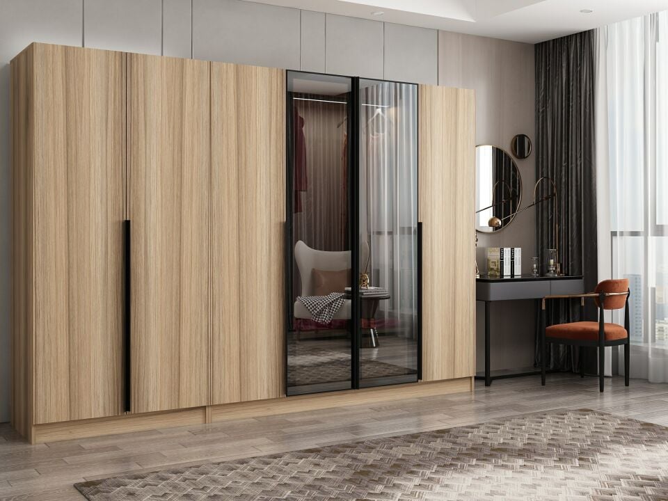 Nisa Plus 6 Kapaklı 2 Çekmece Dolap Dore Plus Dore Reflekte Cam