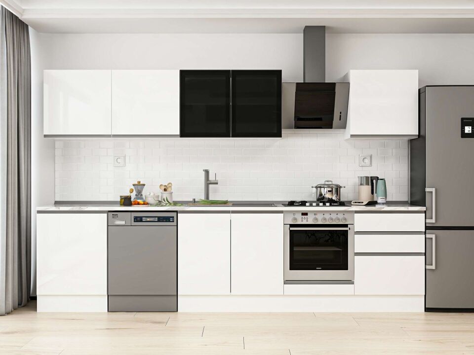Alvinka 320X210 Cm High Gloss Mutfak Dolabı M-E80S60S60-3 High Gloss | Beyaz - Mdf