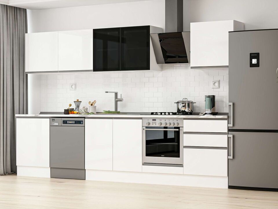Alvinka 320X210 Cm High Gloss Mutfak Dolabı M-E80S60S60-3 High Gloss | Beyaz - Mdf