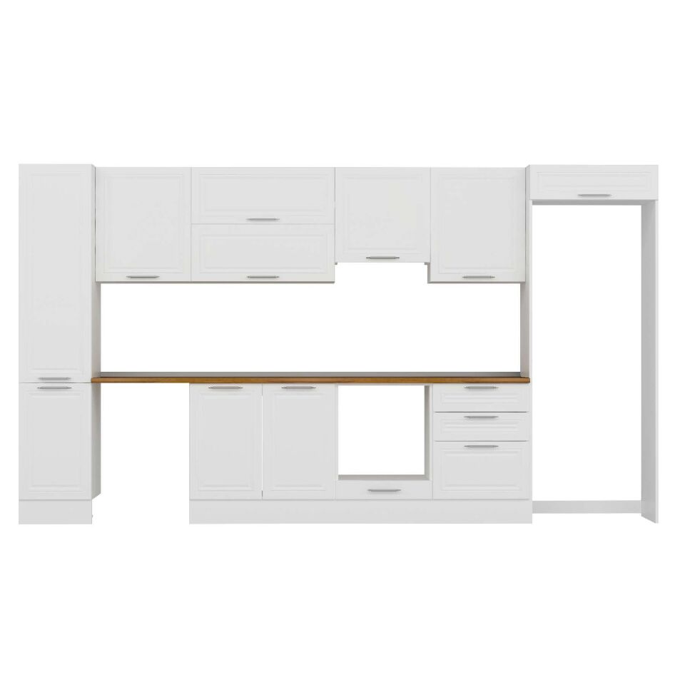Alvinka 395X222 Cm Klasik Mebran Mutfak Dolabı Mbb-E90B45S60-1 Mebran | Beyaz - Mdf