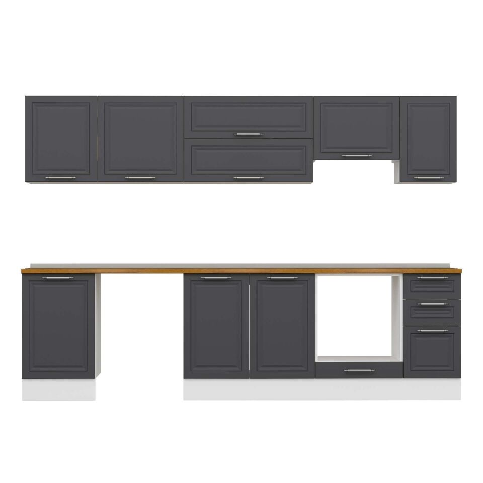 Alvinka 290X210 Cm Klasik Mebran Mutfak Dolabı M-E80S50S40-1 Mebran | Antrasit - Suntalam