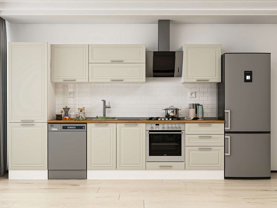 Alvinka 330X210 Cm Klasik Mebran Mutfak Dolabı Mb-E90B60S60-2 Mebran | Kumtaşı - Mdf