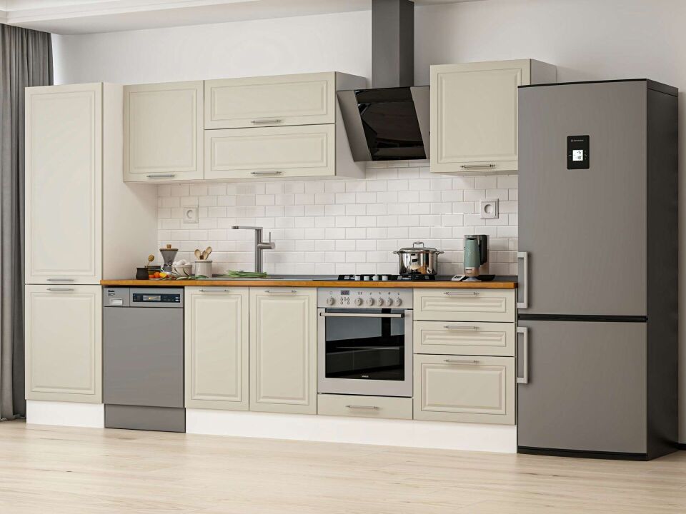 Alvinka 330X210 Cm Klasik Mebran Mutfak Dolabı Mb-E90B60S60-2 Mebran | Kumtaşı - Mdf